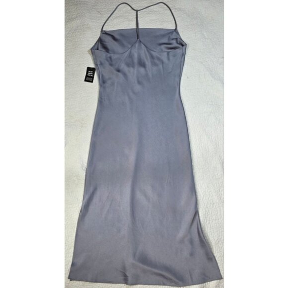 Express Elegant Gray Satin Cowl Neck Spaghetti Strap Midi Dress - Picture 2 of 10